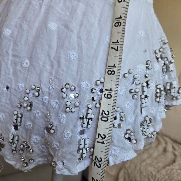 Ecote XS White Embroidered Beaded Embellished Peplum Sleeveless Tank Top - Picture 7 of 10